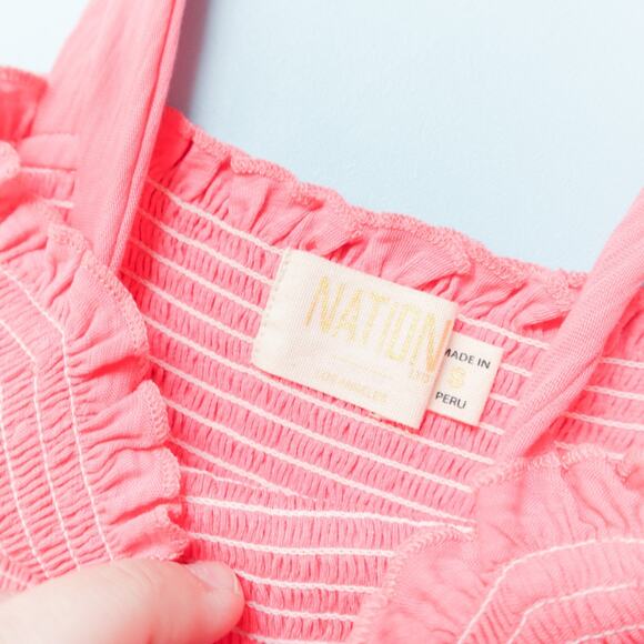 NEW Nation LTD April Smocked Tank Pink Tie Straps Stretch Fit Size Small Clean - Picture 5 of 8